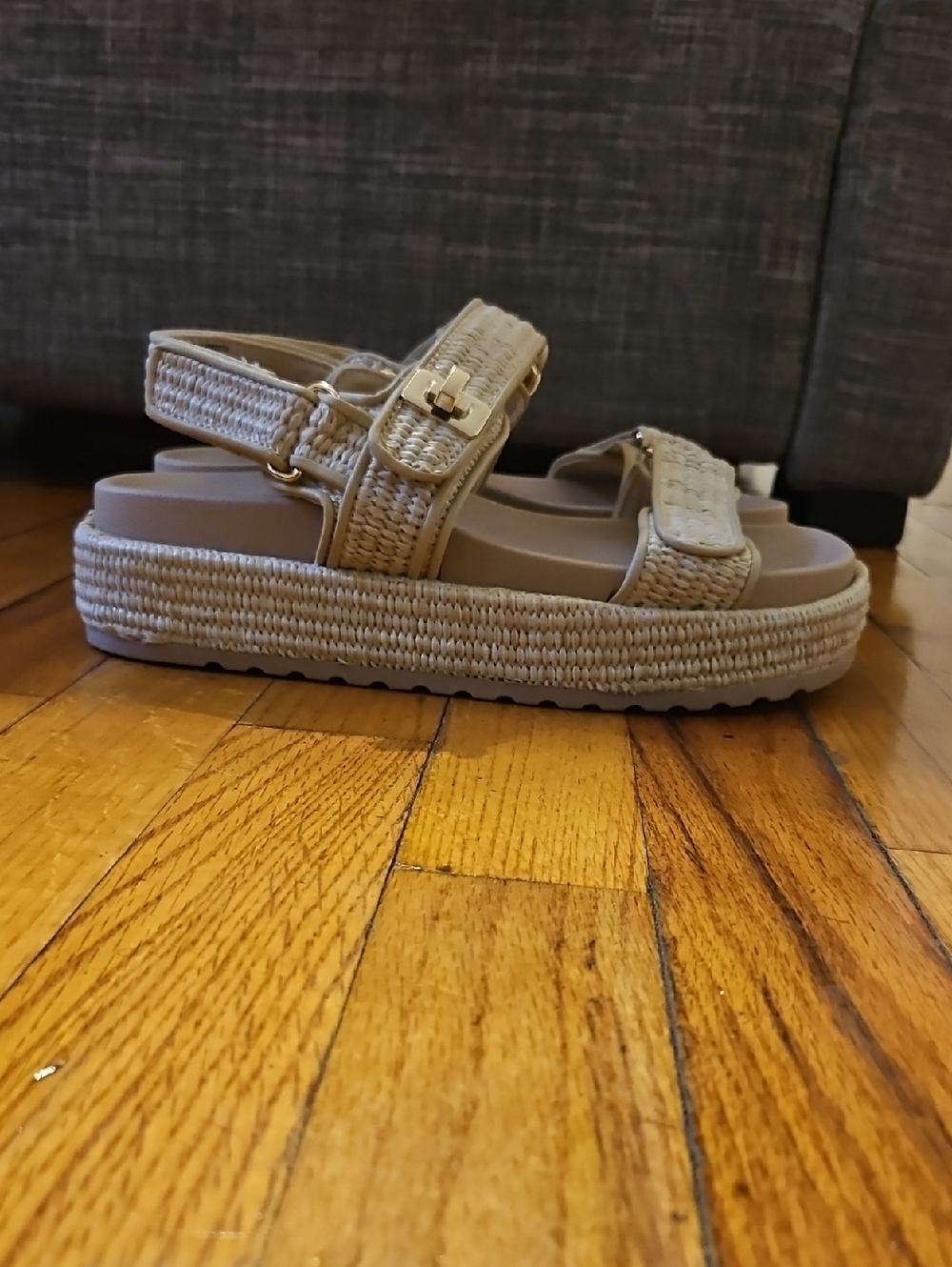 Women's Natural Woven Platform Sandal with Adjustable Straps